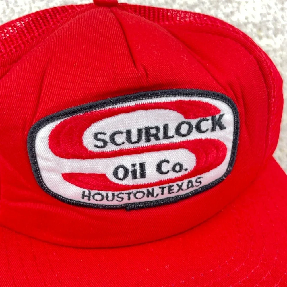 Vintage Scurlock Oil Trucker Hat Cap Snapback Petroleum Gas‎ Patch Houston Texas